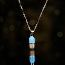Gold Color Plated Zircon Pill Pendant Necklace (color options)