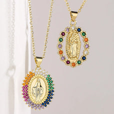 Colorful Zircon Virgin Mary Pendant Necklace (design options)