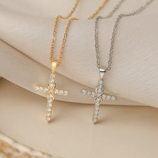 Gold Color Zircon Cross Pendant Necklace (color options)