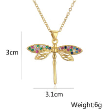 Zircon Gold Color Dragonfly Pendant Necklace