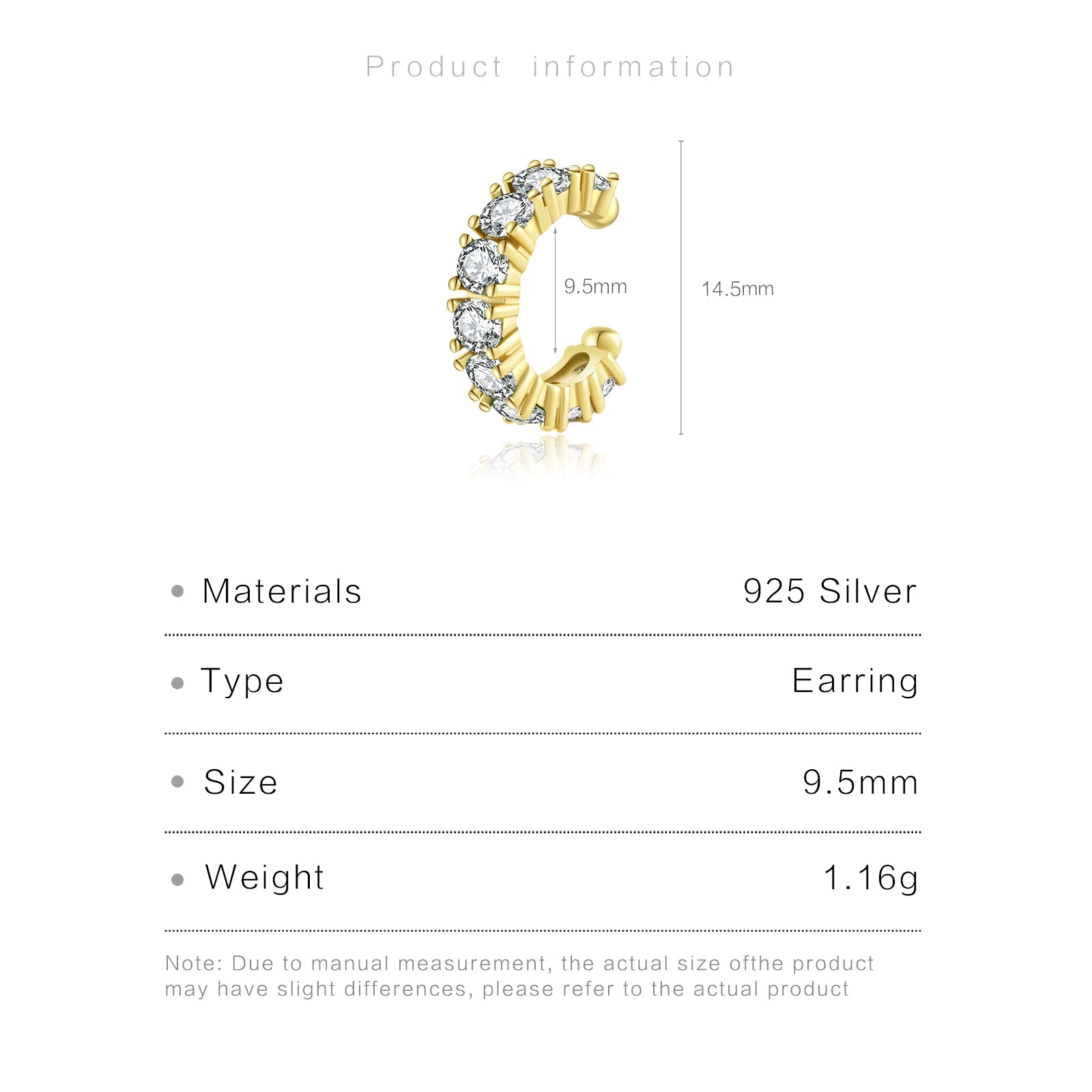 925 Sterling Silver Zircon Cuff Earrings (color options)