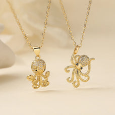 Gold Color Zircon Octopus Pendant Necklace