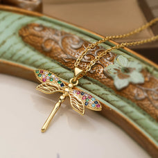Zircon Gold Color Dragonfly Pendant Necklace