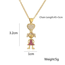 Luxury Style Gold Color Zircon Boy or Girl Pendant Necklace