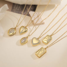 Vintage Style Design Gold Color Plated Zircon Pendant Locket Necklace (design choices)