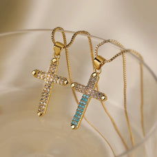 Gold Color Zircon Holy Cross Pendant Necklace (design options)