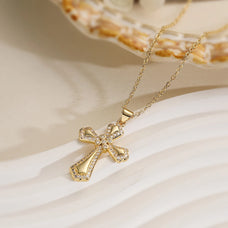 Gold Color Plated Zircon Cross Pendant Necklace (style options)