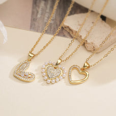 Zircon Gold Color Heart Pendant Necklace (style options)