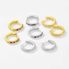 925 Sterling Silver Zircon Pave Huggie Hoop Earrings (color options)