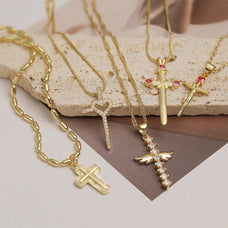 Gold Color Zircon Cross Pendant Necklace (design options)