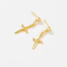 925 Sterling Silver Zircon Sword Cross Dangle Earrings (color option)