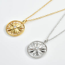 925 Sterling Silver Zircon Compass Star Pendant Necklace (Gold/Platinum Plated)