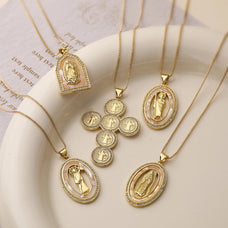 Classic Style Gold Color Plated Virgin Mary Pendant Necklace (style options)