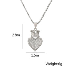 Zircon Royal Crown on Heart Pendant Necklace (color options)