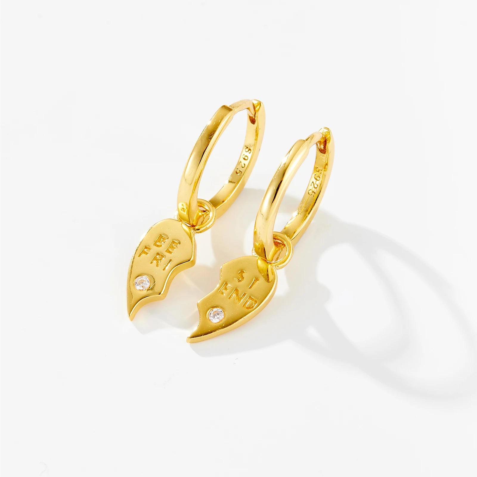 925 Sterling Silver Zircon Best Friend Heart Drop Huggie Hoop Earrings (color option)