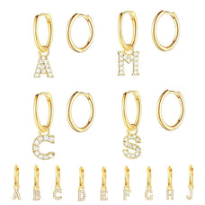 925 Sterling Silver Name Initial Letter Drop Earrings (size and color options)