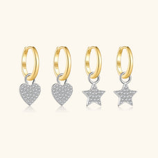 925 Sterling Silver Zircon Heart or Star Drop Earrings (style option)