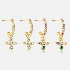 Luxury Style 925 Sterling Silver Zircon Cross Drop Earrings (color options)