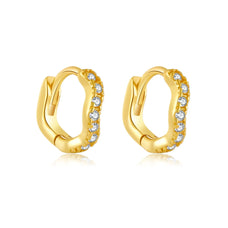 925 Sterling Silver Zircon Pave Wavy Circle Huggies Hoop Earrings (more options)