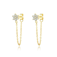 925 Sterling Silver Gold Color Zircon Drop Chain Earrings (color options)