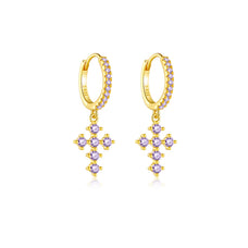 925 Sterling Silver Zircon Cross Dangle Earrings