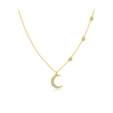 925 Sterling Silver Zircon Crescent Moon With Stars Pendant Necklace (color options)