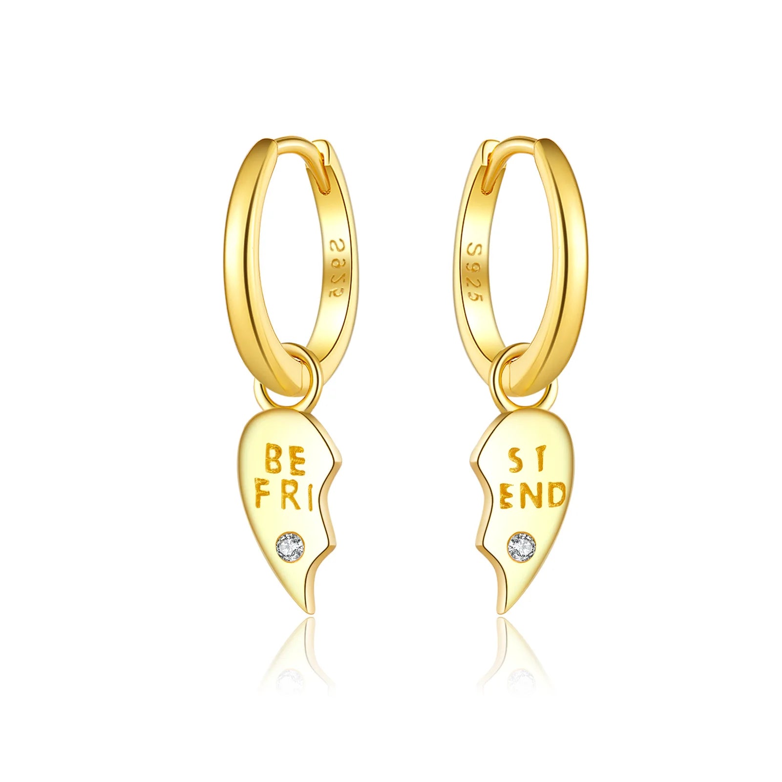 925 Sterling Silver Zircon Best Friend Heart Drop Huggie Hoop Earrings (color option)