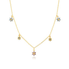 925 Sterling Silver Zircon Flower Pendant Choker Necklace (color options)