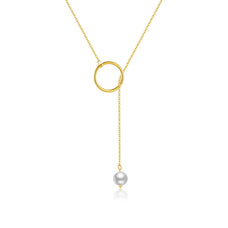 925 Sterling Silver Hoop With Simulated Pearl Drop Pendant Necklace (color options)