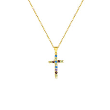 925 Sterling Silver Colorful Zircon Cross Pendant Necklace (color options)