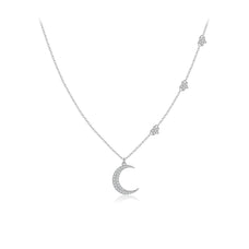 925 Sterling Silver Zircon Crescent Moon With Stars Pendant Necklace (color options)