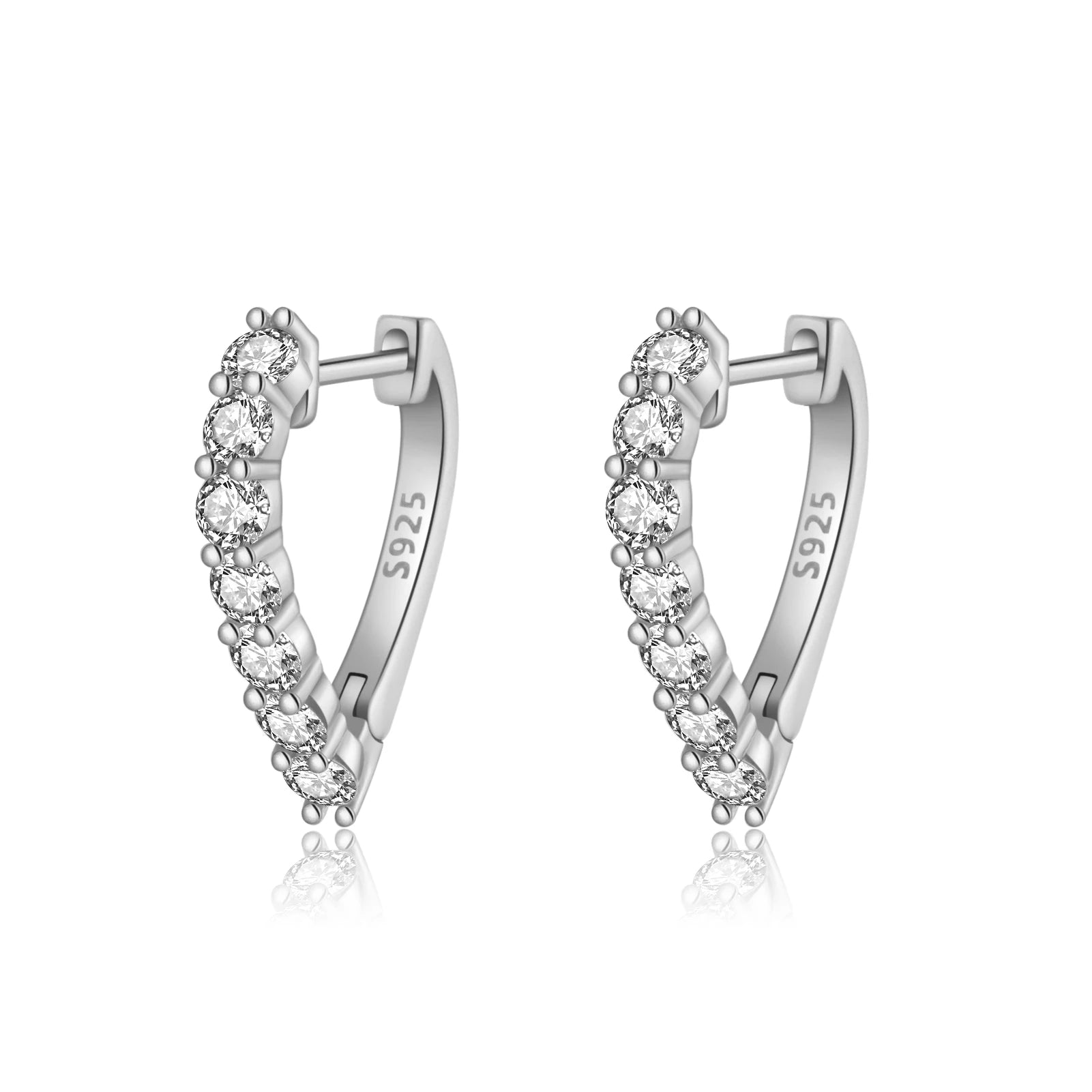 925 Sterling Silver Zircon Heart Hoop Huggie earrings (color option)